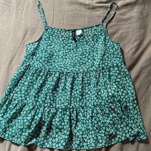 H&M green floral cover up shirt